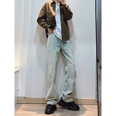 B221美式ins高街小众百搭纯色微喇牛仔裤LK22087-P55控78，男装牛仔裤，电商B221