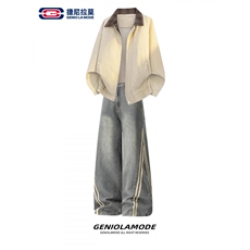 1506-1/K30671半松紧/P48条纹拼接弯刀牛仔裤男休闲直筒裤子潮流，男装牛仔裤，星座1506-1