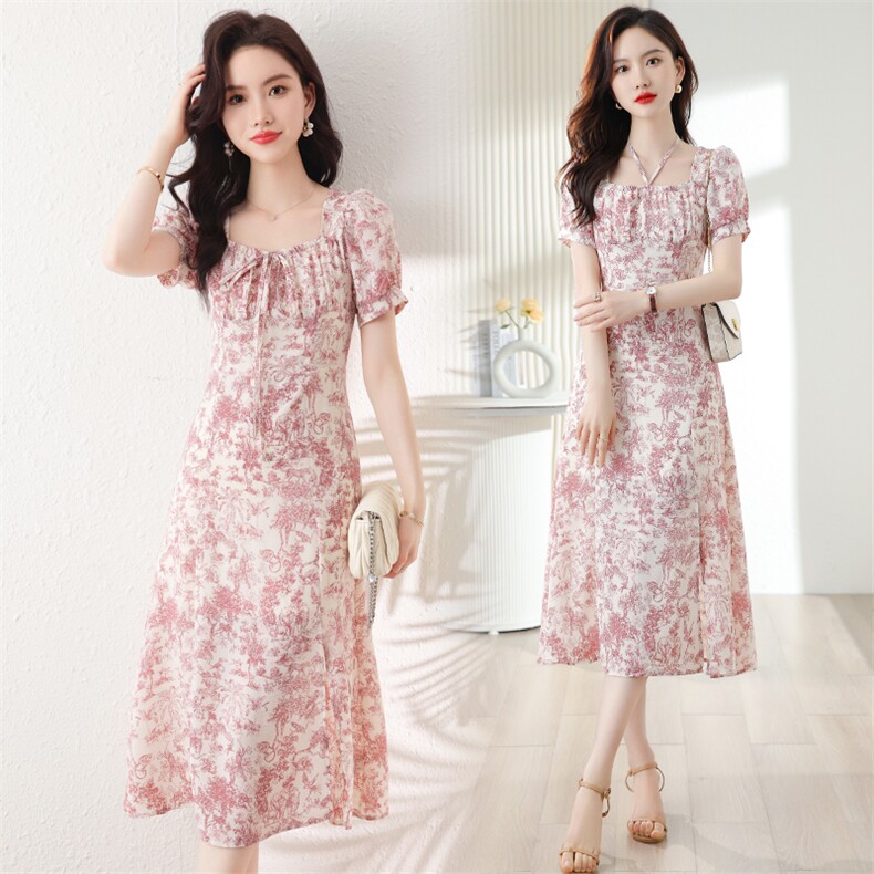 2023年夏季新款时尚潮流洋气减龄显瘦宽松优雅碎花女连衣裙，女装连衣裙，艾贝斯