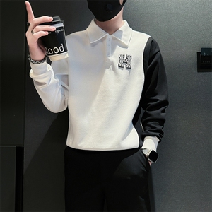 痞帅高级感男士拼接翻领卫衣外套社会小伙店主风301C-WY50P58控78图片