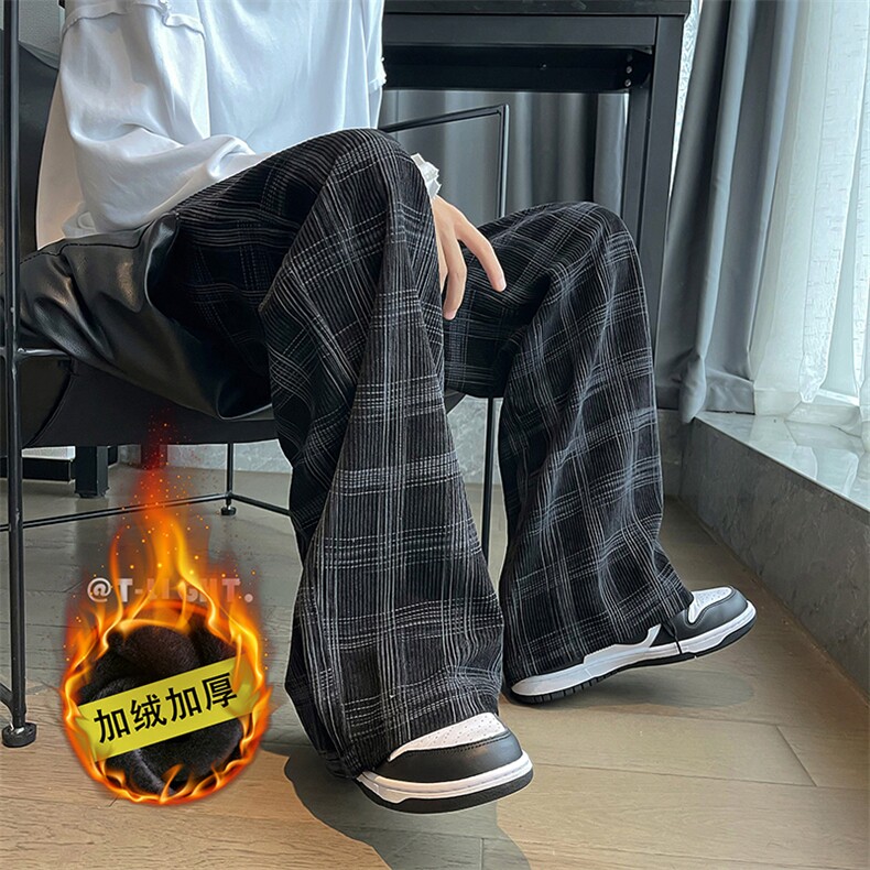 ！冬装加绒加厚格子灯芯绒直筒裤子B221-LK21163-P50加绒P60,男装休闲裤,电商B221