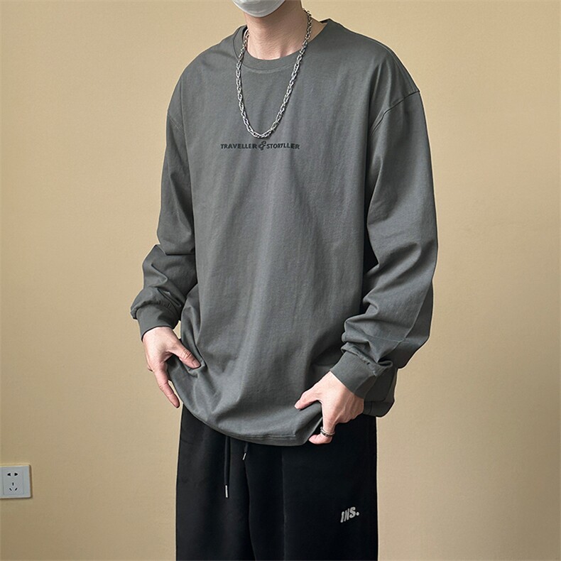 春秋现货纯棉长袖T恤男潮牌宽松休闲上衣A351-AT2526-P40,男装T恤,电商A351