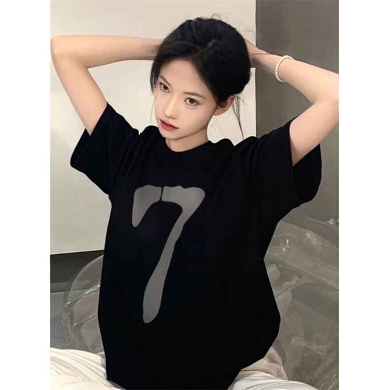 M344-P25 断层数字港风纯棉印花T恤 潮男女款情侣宽松休闲上衣图片