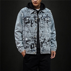jk823-p90M-5XL黑墙ins牛仔夹克拉链破洞大码男日系CITYBOY，男装夹克，星座103A