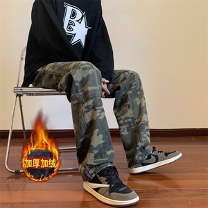 WASSUP HAPPY美式hiphop高街迷彩工装裤男秋季宽松阔腿休闲长裤子图片