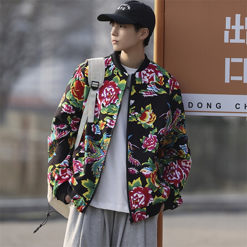 Y203秋冬棒球领开衫夹克外套大码团队服新中式表演出汉服开衫潮男图片