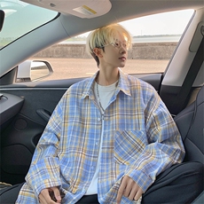 衬衫男秋季新款港风宽松大码磨毛格子长袖衬衣CS606-特P28，男装衬衫，星座214-3