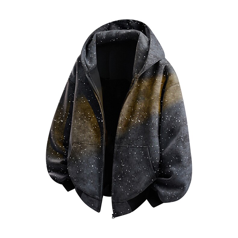 抖音得物高品质秋冬美式高街重磅水洗满天星扎染连帽卫衣外套W100，男装卫衣，电商A486