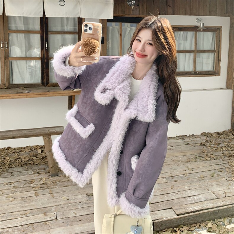 2C232-8689紫色皮毛一体外套8689-P225-K338,女装短外套,2C232