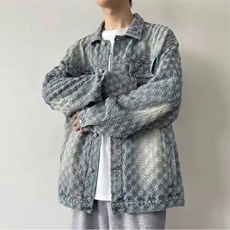 美式复古高街提花破洞水洗做旧扎染炸街牛仔外套男女同款JKB03，男装工装外套，星座516A
