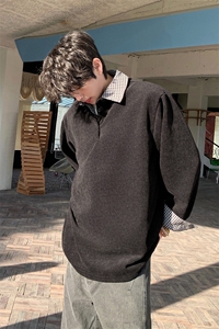 休闲简约慵懒潮流百搭上衣学院风条纹假两件情侣卫衣HY713TP48图片