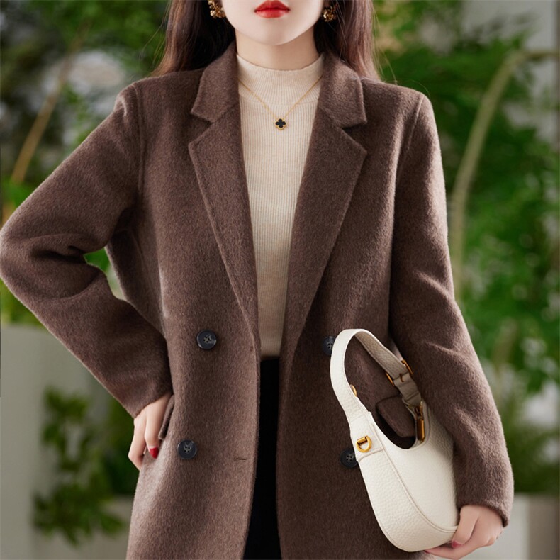 加厚牦牛绒羊毛呢子毛呢外套毛呢外套2025秋冬女中款双面羊绒大衣，女装双面呢大衣，赛欧妮