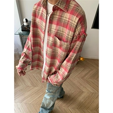 新款港风日系复古格子多巴胺宽松百搭翻领长袖衬衫A9180，男装衬衫，星座1116A-1（原606A）