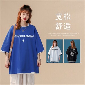 中性 夏季新款设计感字母印花宽松圆领情侣短袖T恤 T732 P35控58图片