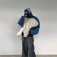 W10854-P80网图现货美式复古撞色立领棉服外套冬加厚面包服棉衣，男装棉衣，星座1608