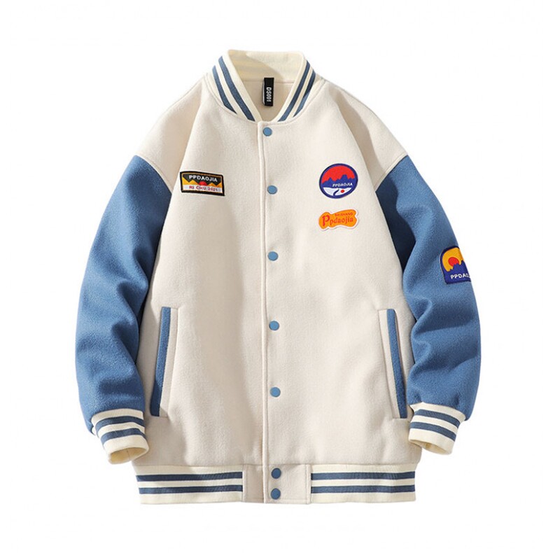 2024冬款棒球服大码boy拼接呢料贴布标加棉加厚棉服J67201-P105,男装夹克,电商A082