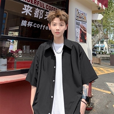 2026夏休闲褶皱冰丝凉感短袖五分袖半袖衬衫CS1800/特P30黑色2，男装T恤，电商A094