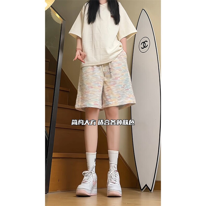 YK86067-P2570%涤纶30%锦纶马海毛扎染针织彩虹短裤男夏季,男装牛仔裤,电商A086-1