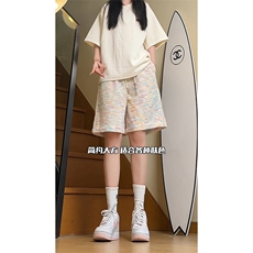 YK86067-P2570%涤纶30%锦纶马海毛扎染针织彩虹短裤男夏季，男装牛仔裤，电商A086-1