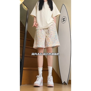 YK86067-P25 70%涤纶30%锦纶 马海毛扎染针织彩虹短裤男夏季图片