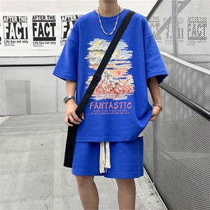 电商DSA028-TZDTHP846 P45 夏季华夫格套装男T恤短裤两件套港风图片