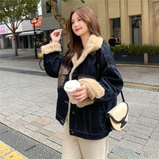 复古学院风牛仔外套女2025冬季新款短款宽松休闲百搭夹克小个子，女装棉衣/棉服，2C057