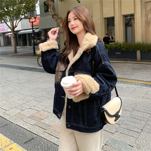 复古学院风牛仔外套女2025冬季新款短款宽松休闲百搭夹克小个子图片