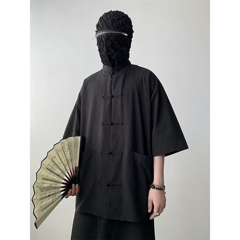 衬衫男士短袖新中式港风潮流宽松百搭2024夏季ins外套CY861-P46图片