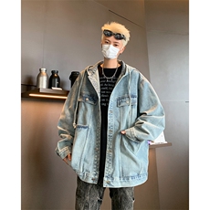 复古做旧水洗连帽牛仔外套男春秋季新款美式潮牌痞帅工装夹克上衣，男装夹克，星座410-6（原星座1304-1）