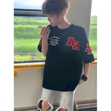 万针全刺绣工艺抖音得物高品质260克重磅纯棉双纱美式高街短袖T恤，男装T恤，电商A486
