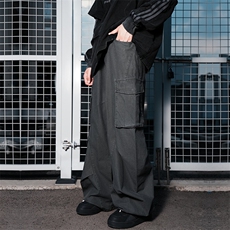 深灰色美式高街侧边大口袋阔腿工装裤男女解构设计感裤子828/p68，男装工装外套，电商B381-2