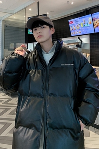 新款立领pu皮印花棉衣男秋冬季加厚面包服外套保暖棉服MY609-P115图片
