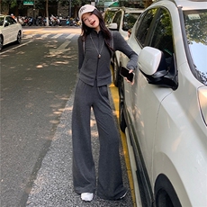 韩版休闲运动套装秋季新款女修身立领卫衣直筒长裤两件套洋气减龄，女装套装/套裙，江南