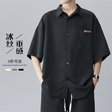 特批P30无差价25夏透气薄款冰丝短袖男垂感宽松大码刺绣衬衫CD865，男装T恤，电商A001