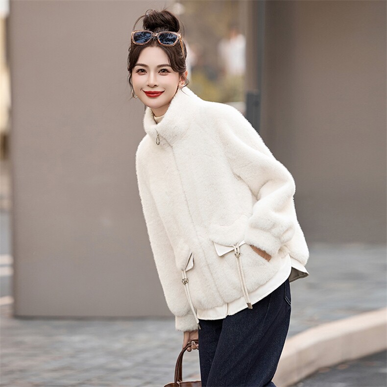 海宁皮草金貂绒立领短外套女2024新款韩版仿水貂毛皮毛一体大衣潮,女装皮草,美拉德工厂直营店