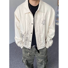 秋季做旧脏染复古翻领牛仔夹克印花宽松夹克外套男女JK8971，男装工装外套，星座1116A（原606A-3）