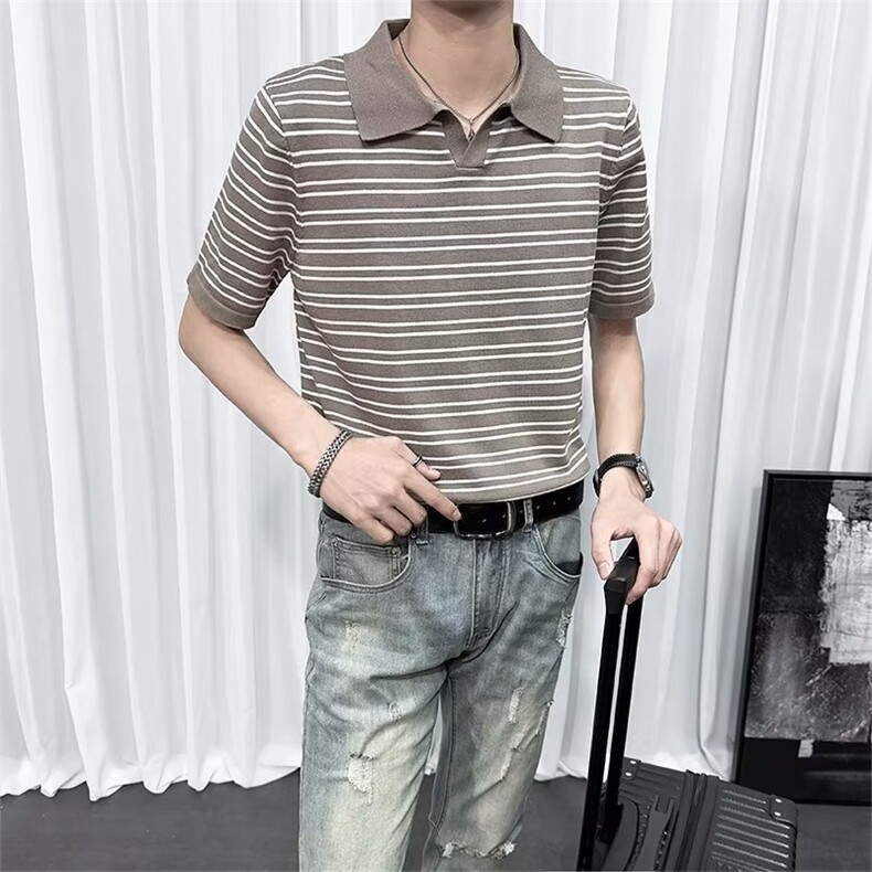 夏季条纹短袖polo衫t恤男潮流翻领保罗衫男士针织衫翻领体恤TM24,男装针织衫/毛衣,星座1116A-2（原606A-1）