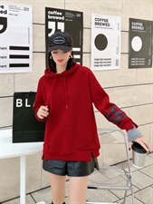 冬季连帽拼接加绒卫衣，女装卫衣/绒衫，依诺阁