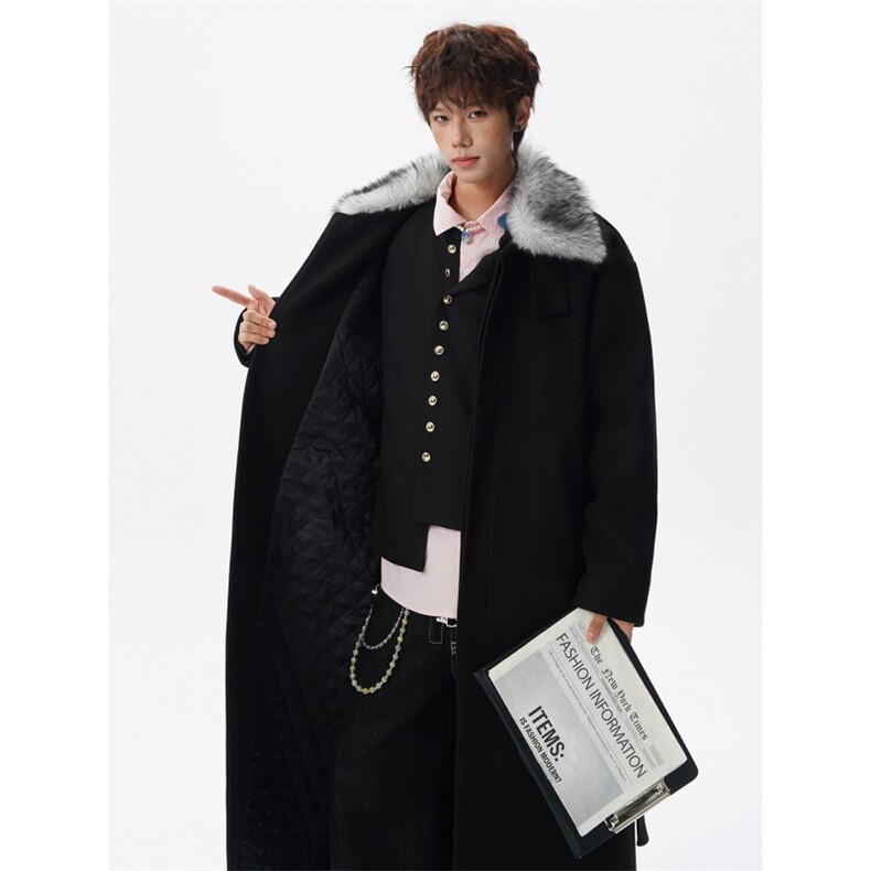座山雕可拆卸毛领秋冬季中长款毛呢大衣男加棉风衣外套F698-P148，男装风衣，星座812