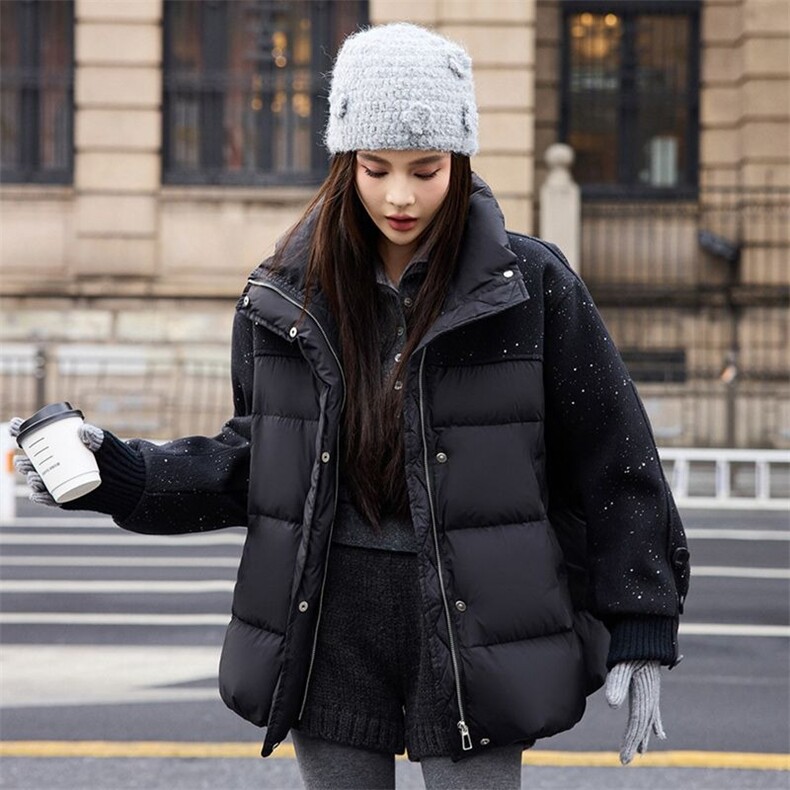 2025新款冬季设计感拼接加厚棉服女新款学院洋气百搭棉袄外套图片