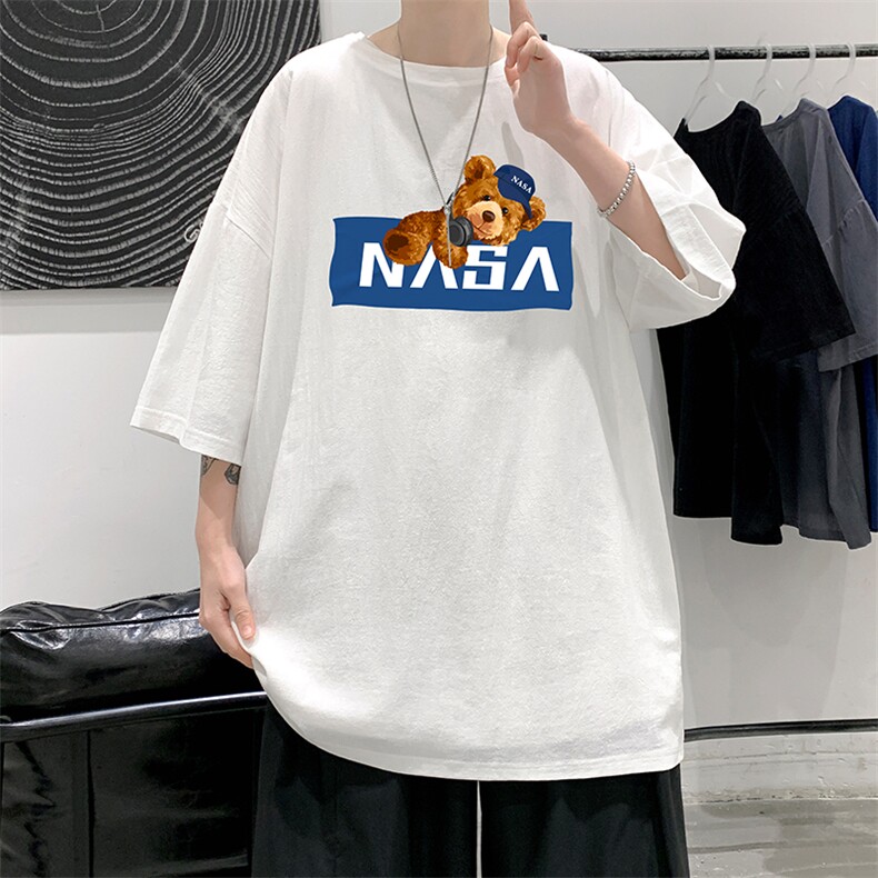 YT26247-P30 NASA亚短袖t恤男大码五分袖男宽松七分袖 港风模特图片