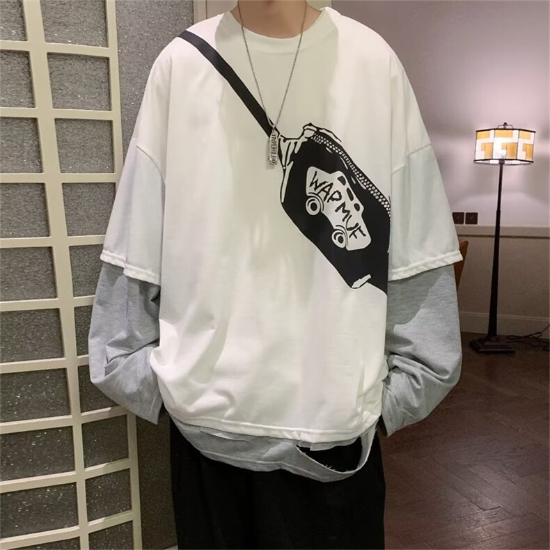 假两件薄款卫衣男潮牌设计感潮流bf情侣装拼接长袖T恤W5128-P23,男装卫衣,星座512-3