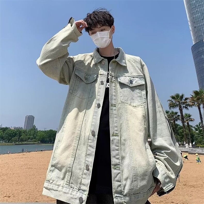 现货美式复古牛仔外套男春秋季新款潮牌痞帅高级感做旧夹克上衣服,男装工装外套,星座218-1（原230）