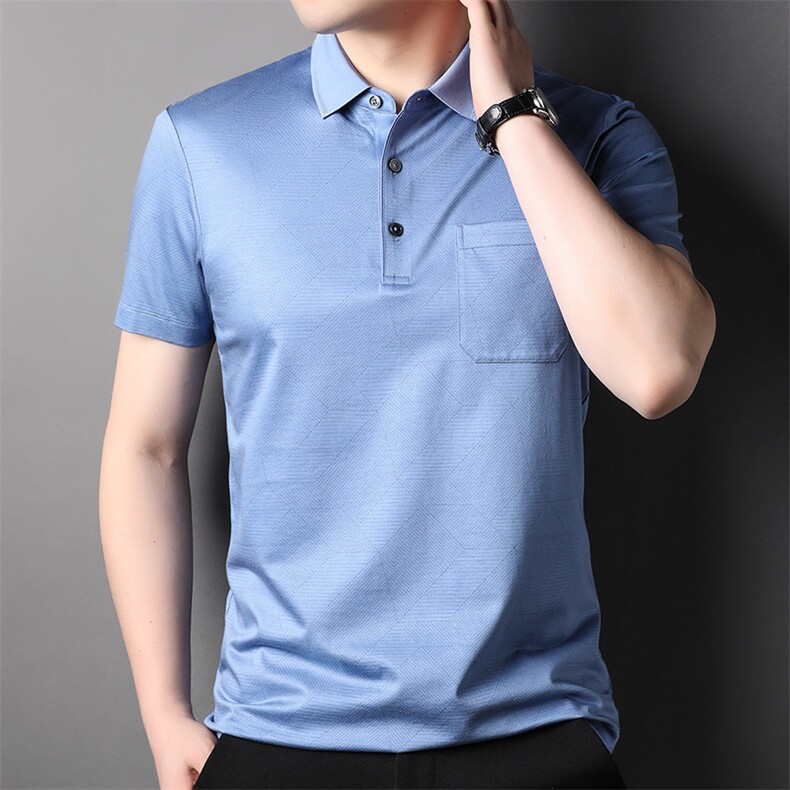 短袖POLO衫男2024夏季新款翻领口袋半袖高端T恤轻商务上衣服P90,男装T恤,钱塘6003A(原)4033A