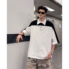 宽松休闲半袖T恤潮牌美式撞色短袖POLO衫夏季25XT77201特批25，男装Polo衫，电商A042