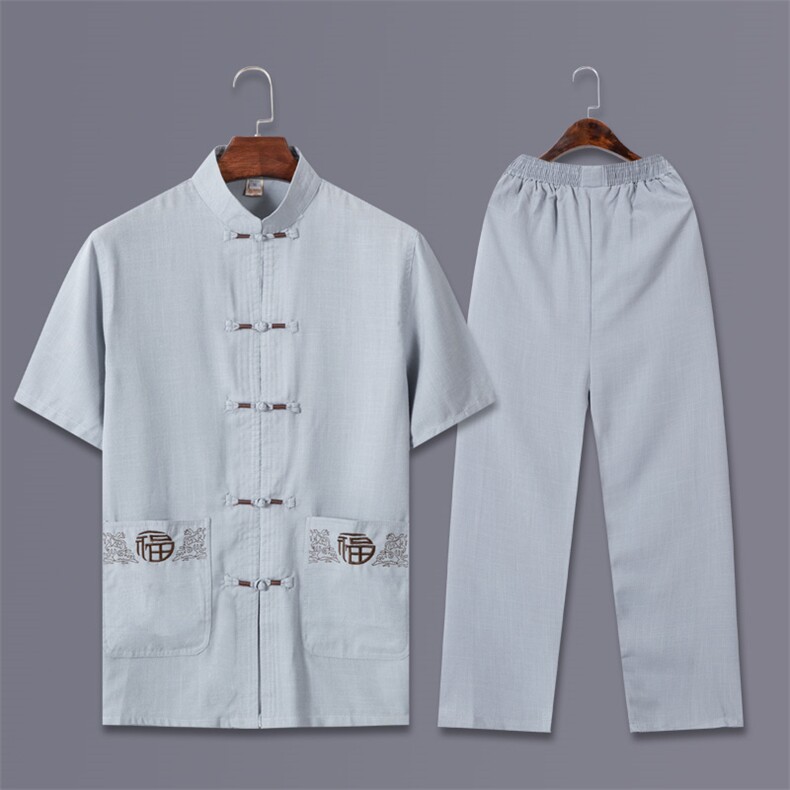782/P60主推！老年人夏装短袖唐装套装福字民族服装爷爷太极服男,男装休闲套装,星座1216（原钱塘722）