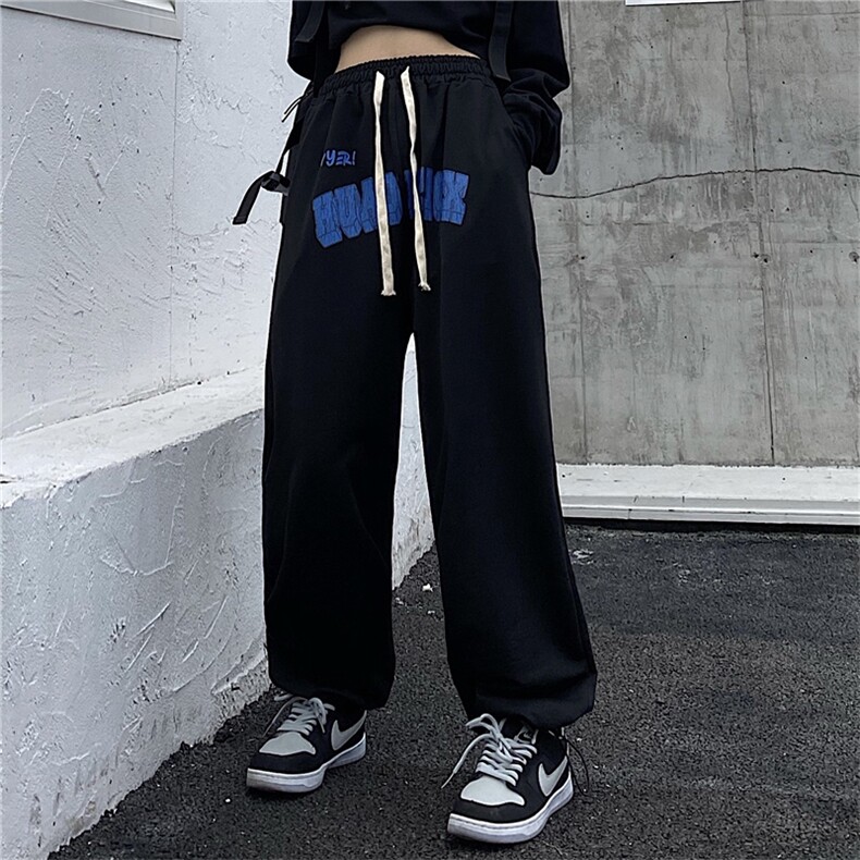 INS街头美式克莱因蓝字母印花宽松加绒束脚长裤K123-P45,男装卫衣,星座911-2(原星座613-2）