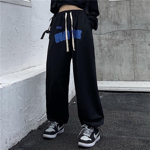 INS街头美式克莱因蓝字母印花宽松加绒束脚长裤K123-P45图片