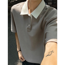 主推拼色翻领重磅POLO衫短袖T恤宽松短宽上衣男H1099特P33，男装Polo衫，电商A341