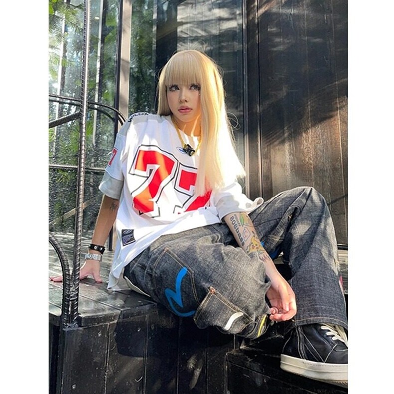 【网图现货】美式宽松拼接棒球服短袖T017/P40图片